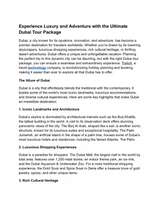 Experience Luxury and Adventure with the Ultimate Dubai Tour Package