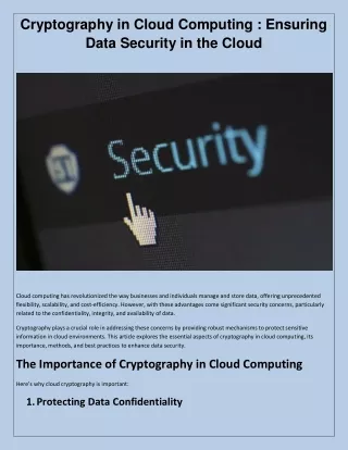 Securing Cloud Data The Role of Cryptography