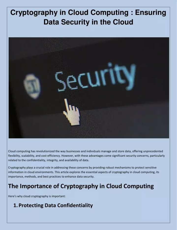 cryptography in cloud computing ensuring data