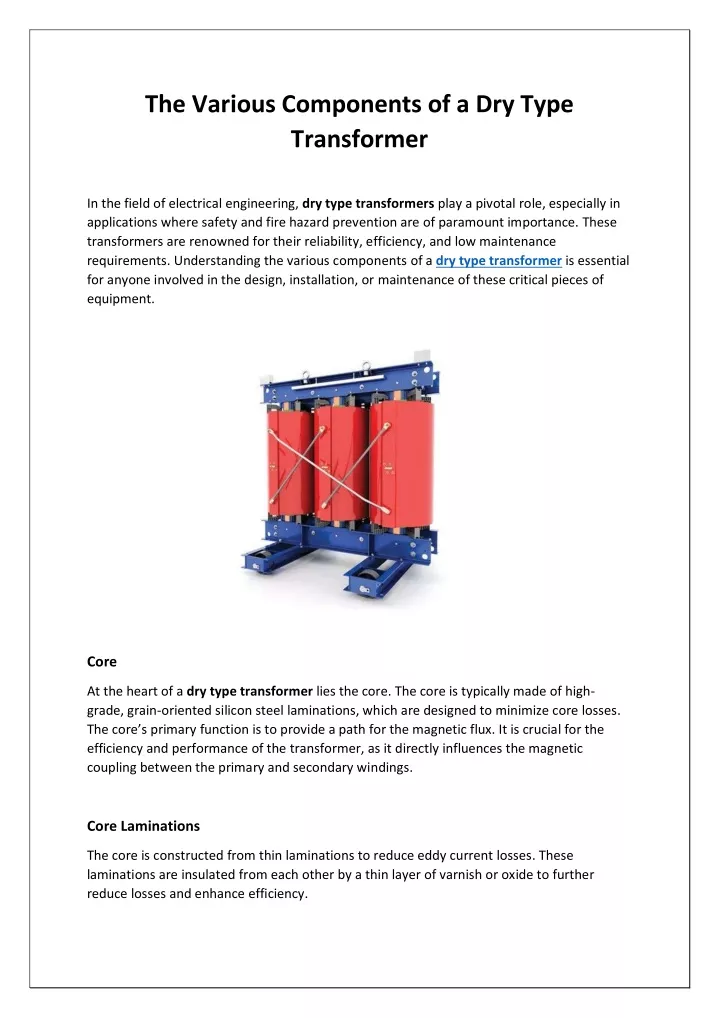 the various components of a dry type transformer