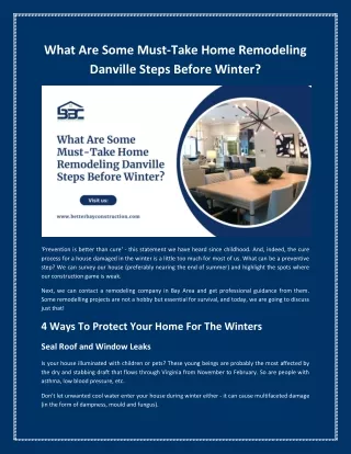 What Are Some Must-Take Home Remodeling Danville Steps Before Winter