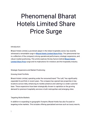 Find the Best Bharat Hotels Limited Share Price Exclusively on Planify