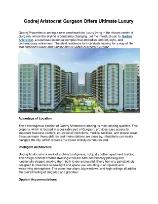 Godrej Aristocrat Gurgaon Offers Ultimate Luxury