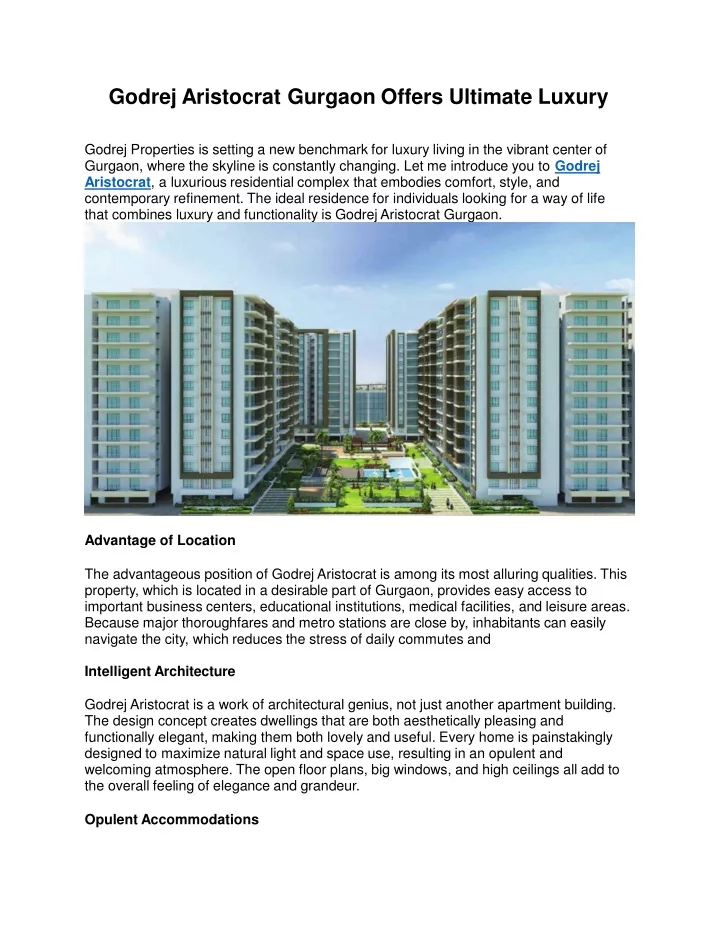 godrej aristocrat gurgaon offers ultimate luxury