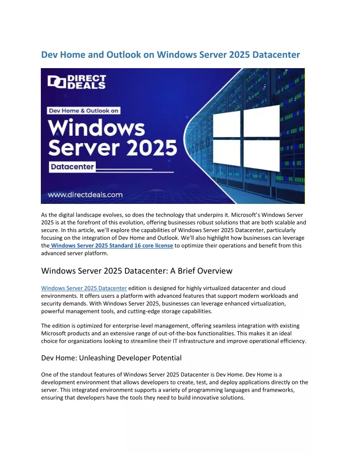 dev home and outlook on windows server 2025