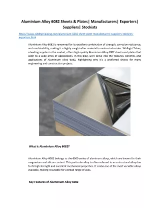 Aluminium Alloy 6082 Sheets & Plates Manufacturers
