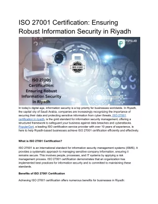 ISO 27001 Certification_ Ensuring Robust Information Security in Riyadh