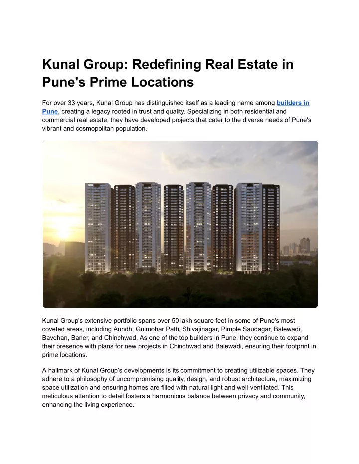 kunal group redefining real estate in pune