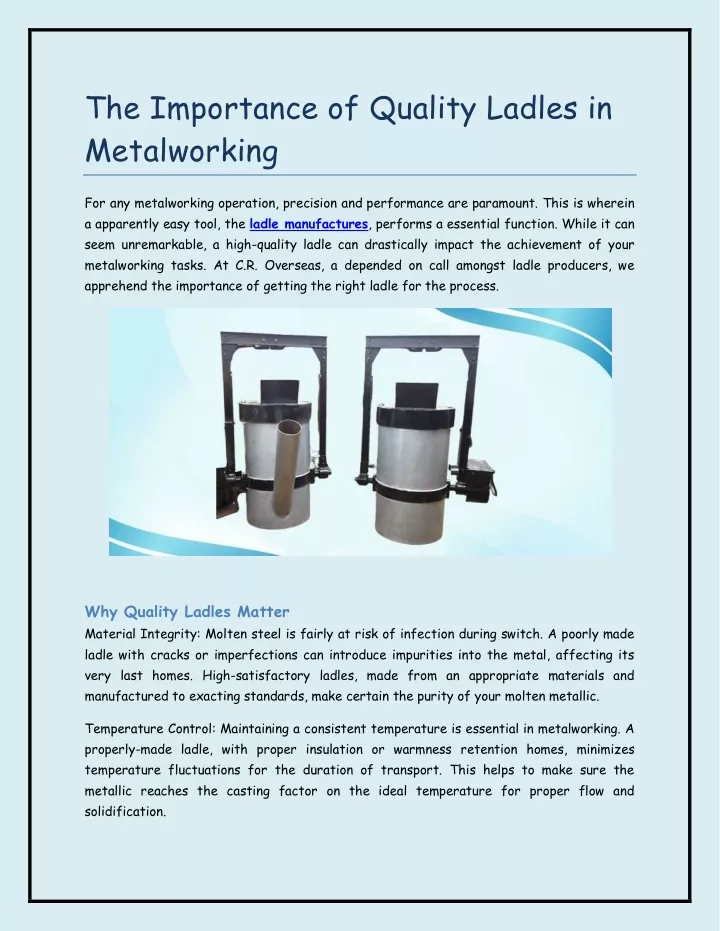 the importance of quality ladles in metalworking