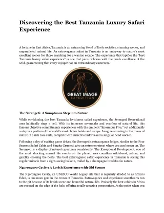 Discovering the Best Tanzania Luxury Safari Experience