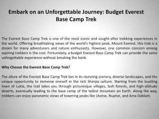 Embark on an Unforgettable Journey Budget Everest Base Camp Trek