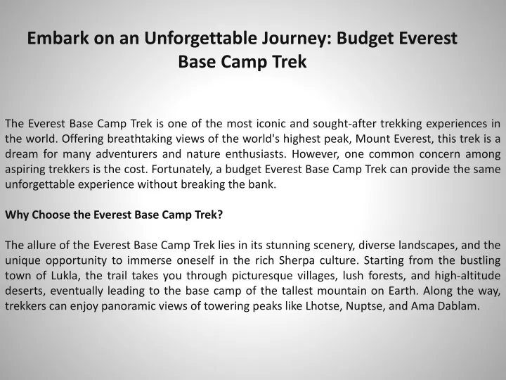 embark on an unforgettable journey budget everest