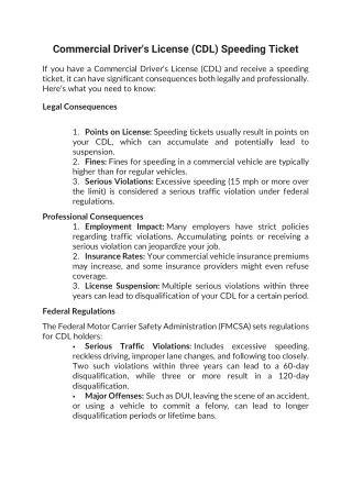 Commercial Driver's License (CDL) Speeding Ticket