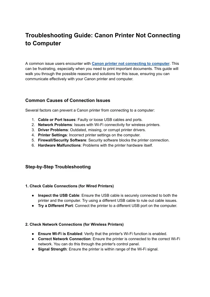 troubleshooting guide canon printer