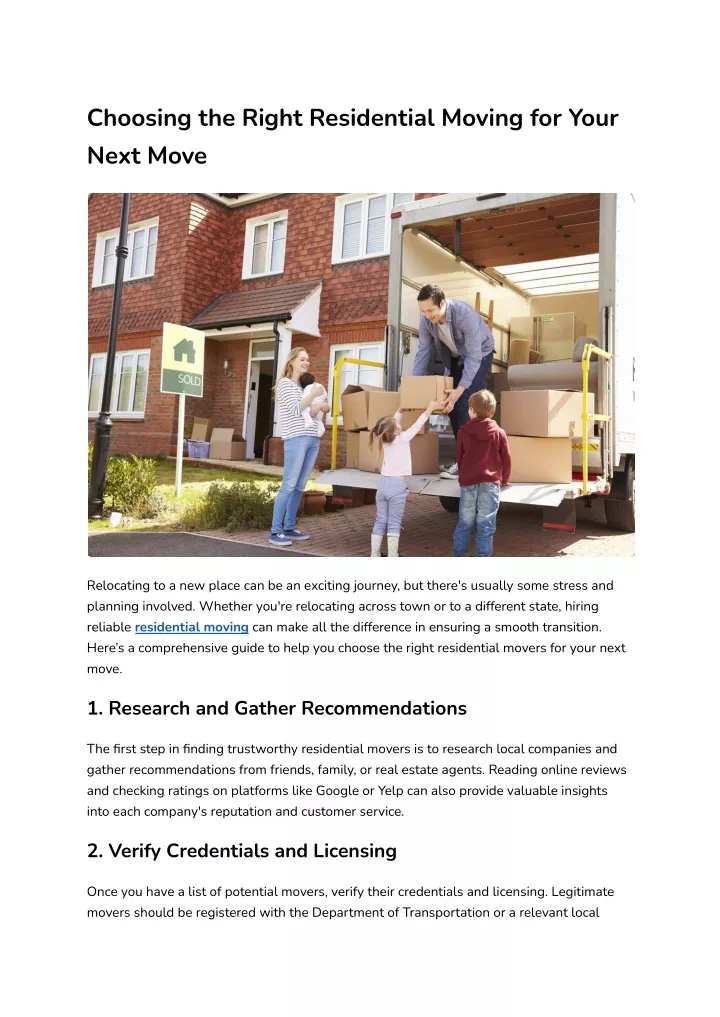 choosing the right residential moving for your