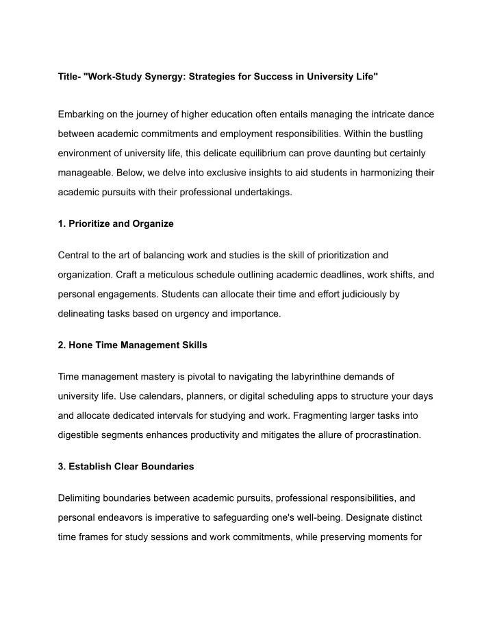 title work study synergy strategies for success