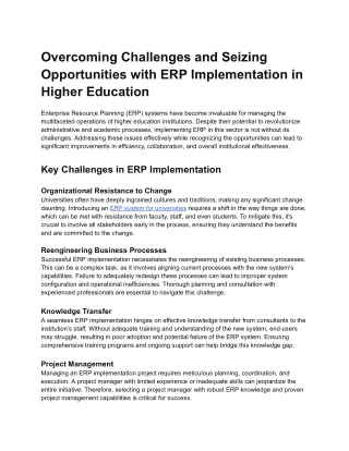 Overcoming Challenges & Seizing Opportunity with ERP Implementation in Higher Ed