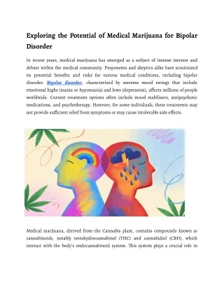 Exploring the Potential of Medical Marijuana for Bipolar Disorder