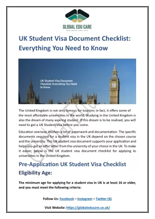 UK Student Visa Document Checklist Everything You Need to Know
