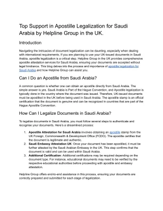 Top Support in Apostille Legalization for Saudi Arabia by Helpline Group in the UK