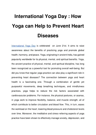 International Yoga Day _ How Yoga can Help to Prevent Heart Diseases