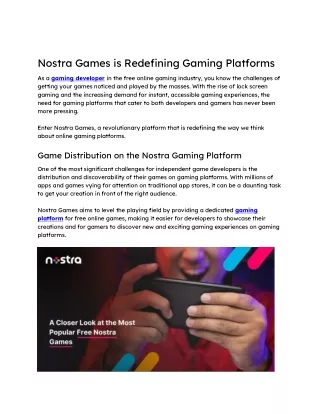 Nostra Games is Redefining Gaming Platforms