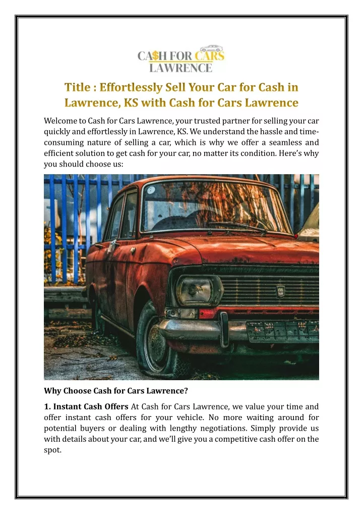 welcome to cash for cars lawrence your trusted