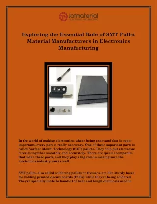 Exploring the Essential Role of SMT Pallet Material Manufacturers in Electronics  Manufacturing