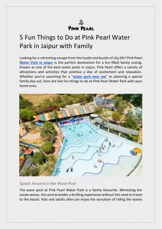 5 Fun Things to Do at Pink Pearl Water Park in Jaipur with Family