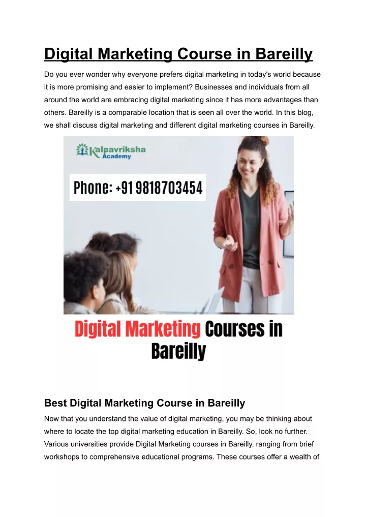 digital marketing course in bareilly