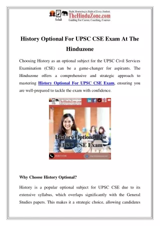 History Optional for UPSC CSE Exam at The Hinduzone - Top Coaching Institute