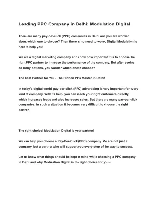 Leading PPC Company in Delhi: Modulation Digital