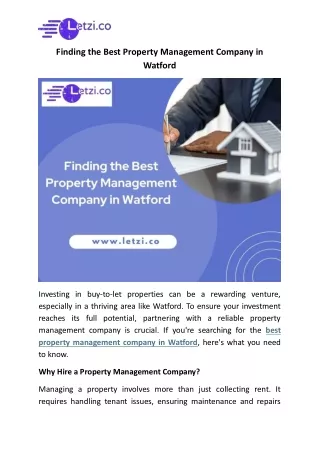 Finding the Best Property Management Company in Watford-Letzi