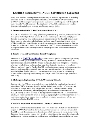ensuring food safety haccp certification explained