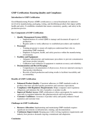 gmp certification ensuring quality and compliance