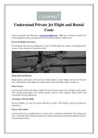 Understand Private Jet Flight and Rental Costs