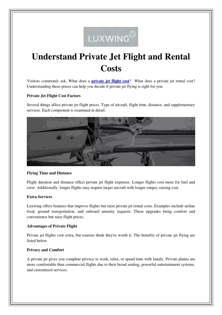 understand private jet flight and rental costs