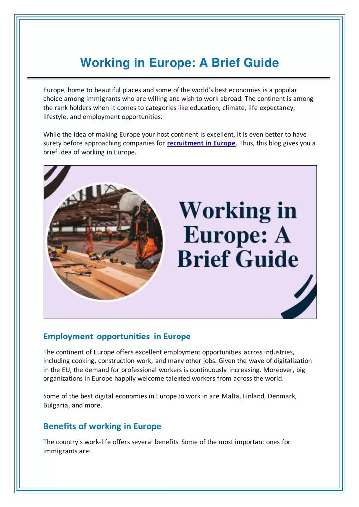 working in europe a brief guide