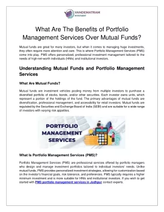 What Are The Benefits of Portfolio Management Services Over Mutual Funds