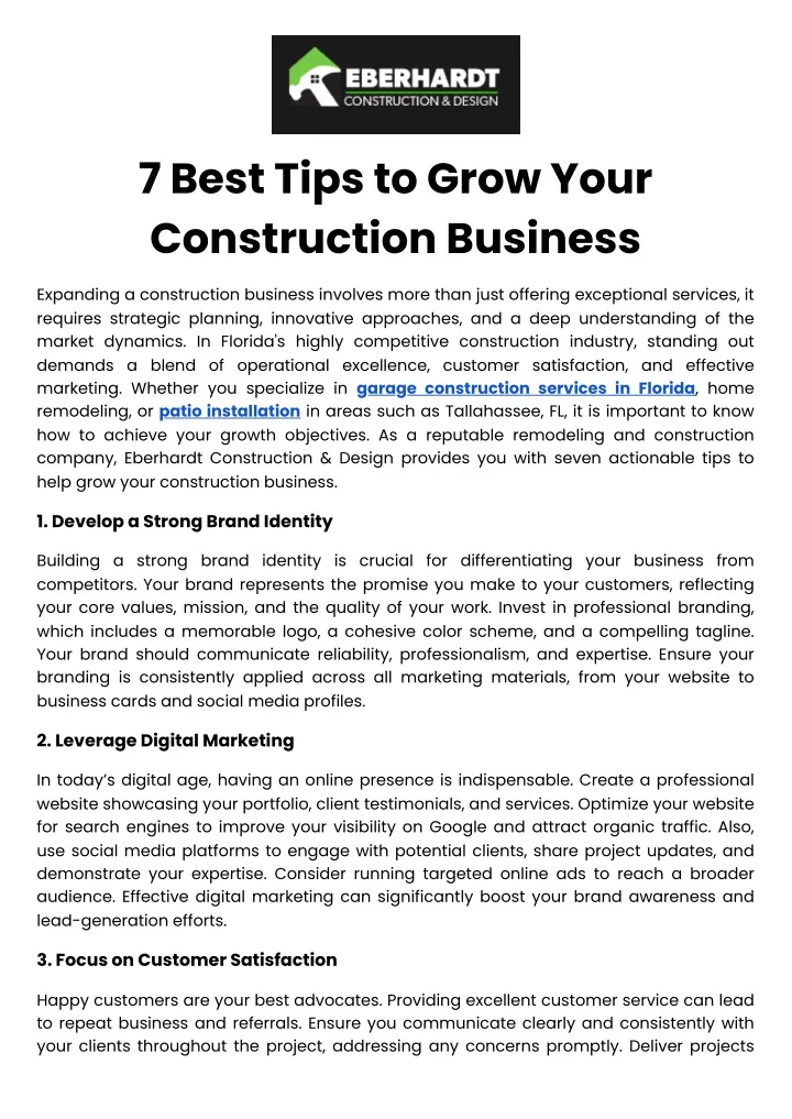 7 best tips to grow your construction business