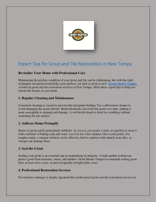Expert Tips for Grout and Tile Restoration in New Tampa