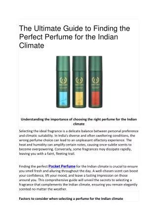 The Ultimate Guide to Finding the Perfect Perfume for the Indian