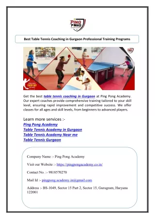 Best Table Tennis Coaching in Gurgaon Professional Training Programs
