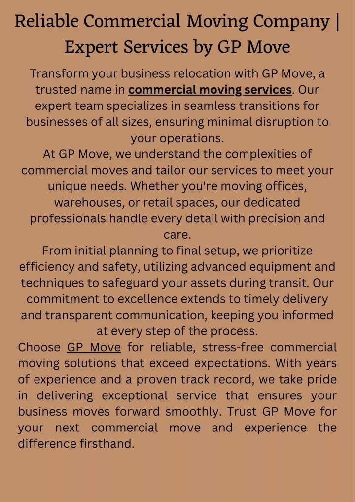 reliable commercial moving company expert