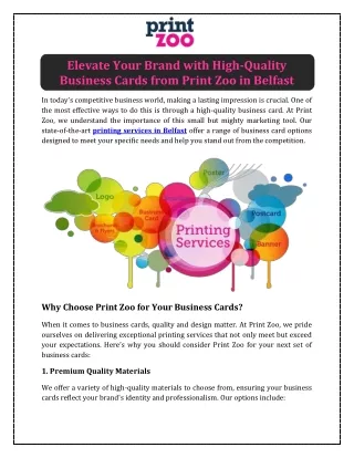Elevate Your Brand with High-Quality Business Cards from Print Zoo in Belfast
