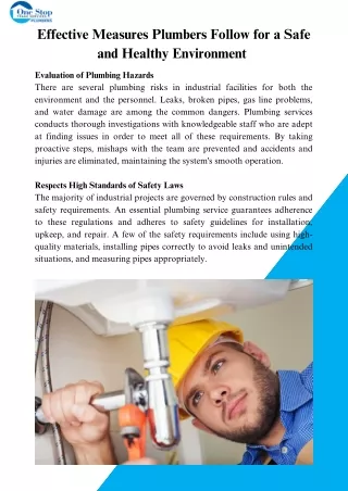 Effective Measures Plumbers Follow for a Safe and Healthy Environment