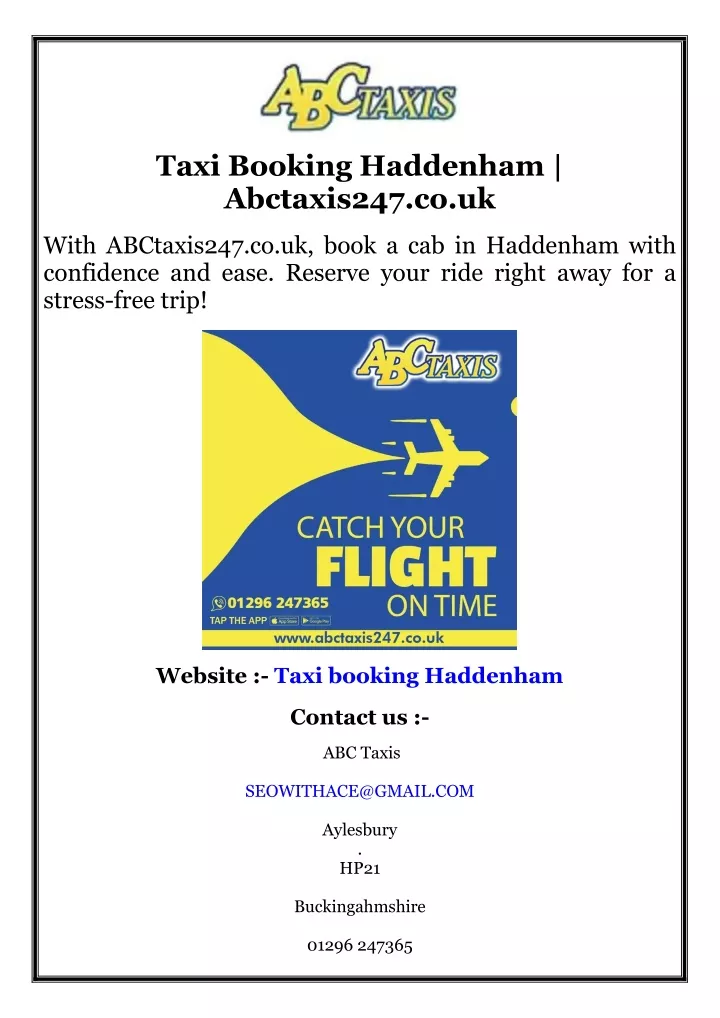 taxi booking haddenham abctaxis247 co uk