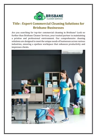 Expert Commercial Cleaning Solutions for Brisbane Businesses