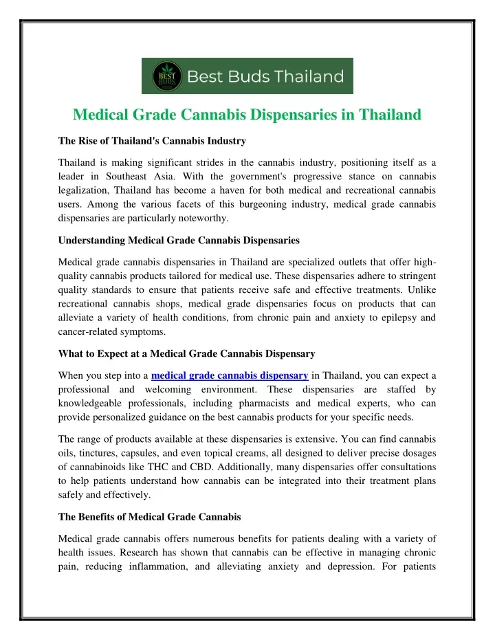 medical grade cannabis dispensaries in thailand