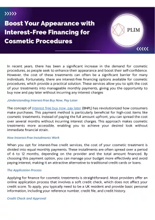 Boost Your Appearance with Interest-Free Financing for Cosmetic Procedures